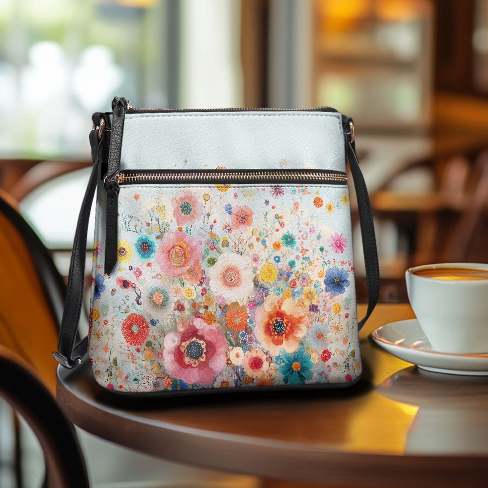 ZUXONGSY Abstract Painted Floral Print Multipurpose Crossbody Bags for Women Leather Shoulder Handbags Travel Purse Casual Sling Hobo Bag with Zipper Pocket for Working Shopping