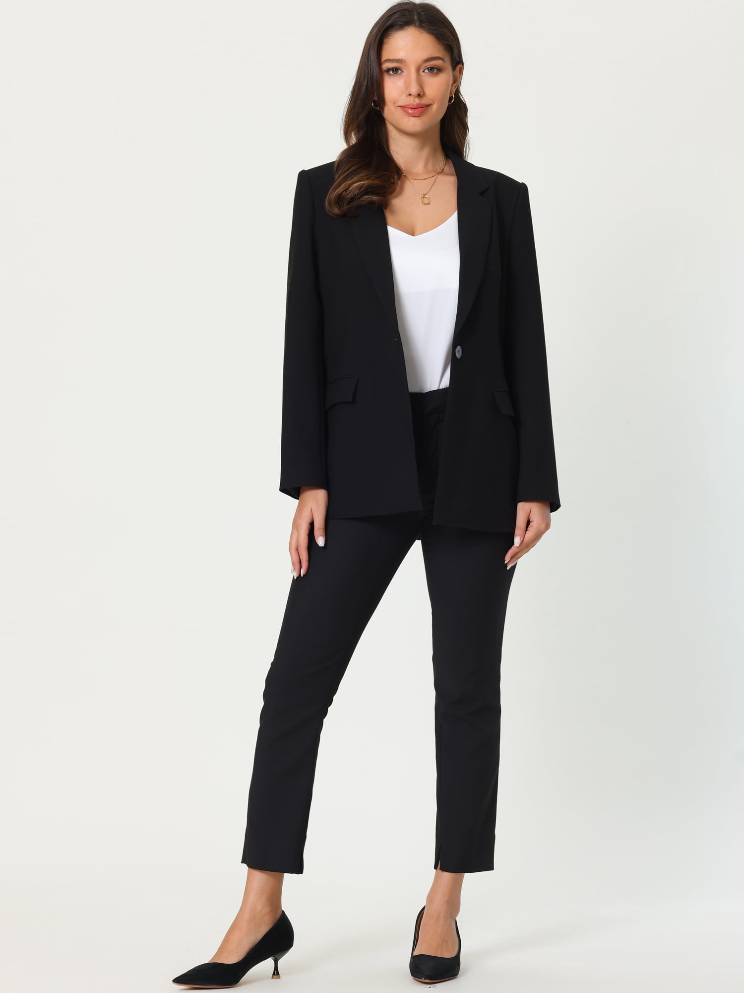 DARING DIVA Women's Formal Work Blazer Notch Lapel Long Sleeve Suit Jacket S Black