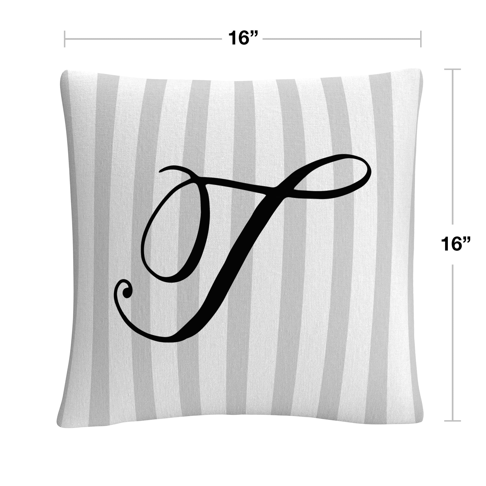 Gray Striped Ornate Letter Script T By Abc 16 X 16 Decorative Throw Pillow
