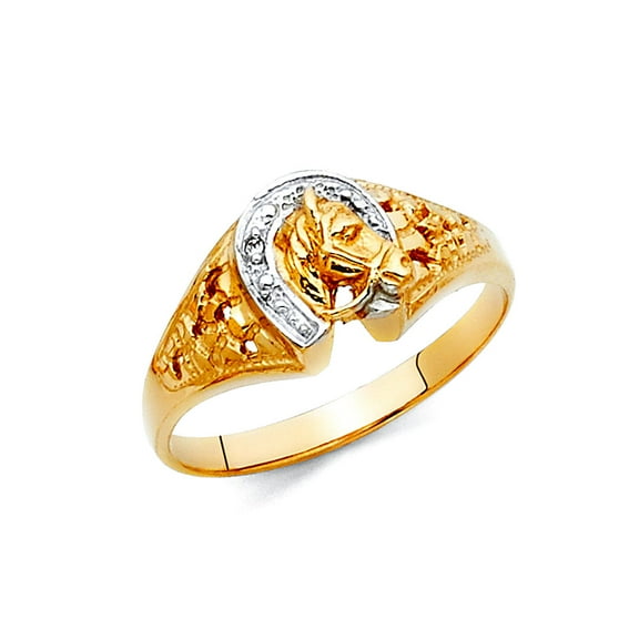 14k Yellow Gold and White Gold Lucky Horseshoe Ring Size 7 Ring for Women - 2.4 Grams