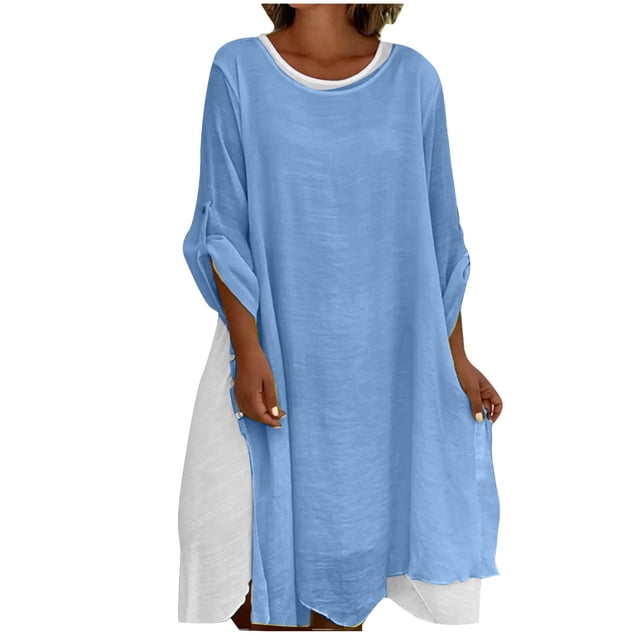 Birdeem Robe Décontractée Asymétrique à Manches Longues et Col Rond pour Femmes Printemps