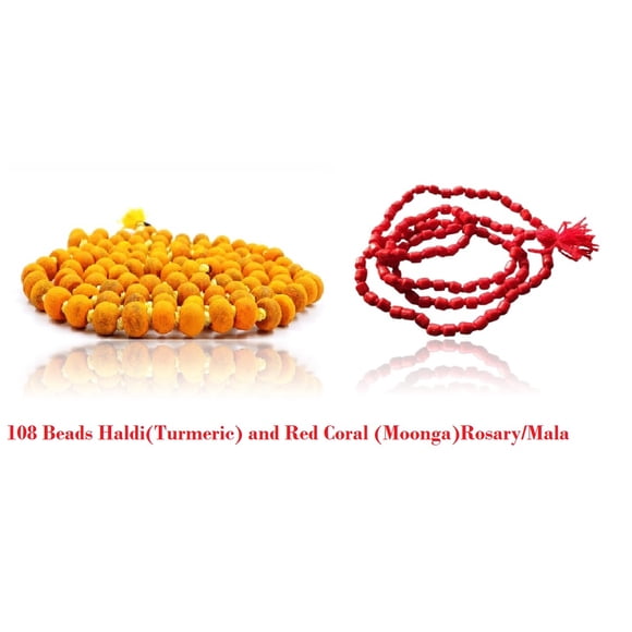 Kamada Combination of 108 Manka(beads) Haldi(Turmeric) mala and exquisite Red Coral (Moonga) mala,Spritual Necklace/rosary for Women and Men