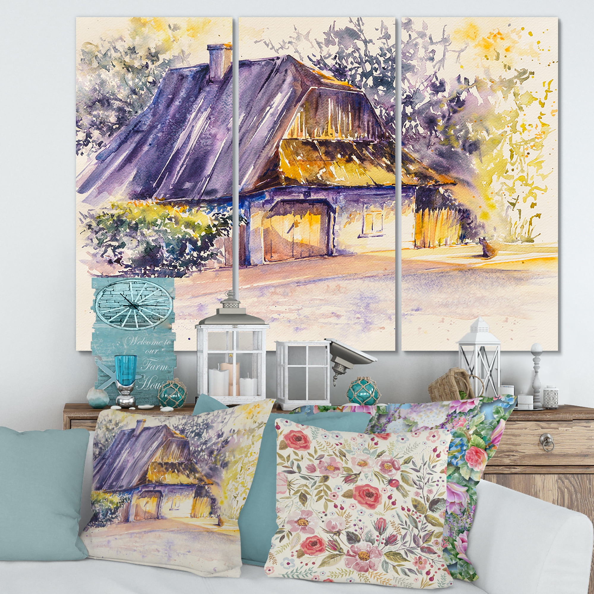 Designart ' Old Wooden White House In Country Side Village During Afternoon Glow ' Traditional Canvas Wall Art Print