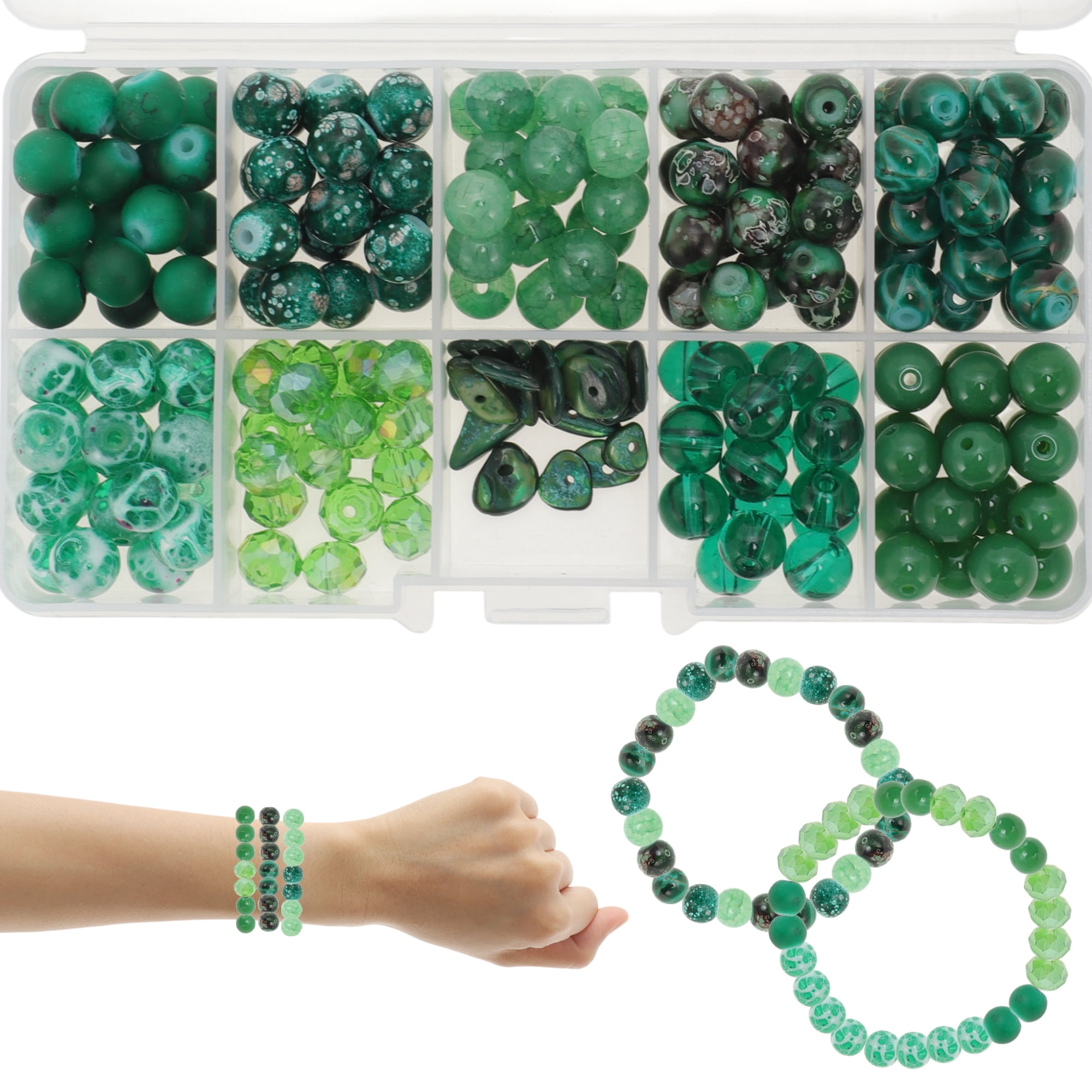 Unique Bargains 8mm Round Glass Beads for Bracelets, 200 Pcs for Jewelry Making Green