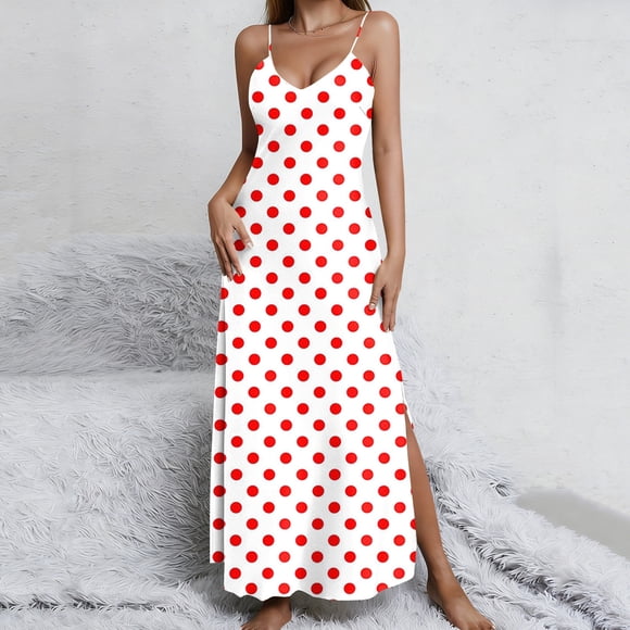 Ovbmpzd Polka Dot Women Dresses V Neck Spaghetti Strap Maxi Dress Sleeveless Open Back Slip Dresses for Women XXL