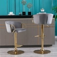 thumbnail image 4 of Bar Stools Set of 2,Velvet Counter Height Bar Stools with Chrome Footrest and Gold Base,Swivel Height Adjustable Barstools for Kitchen Island,Pub,Dining Room,Grey, 4 of 9