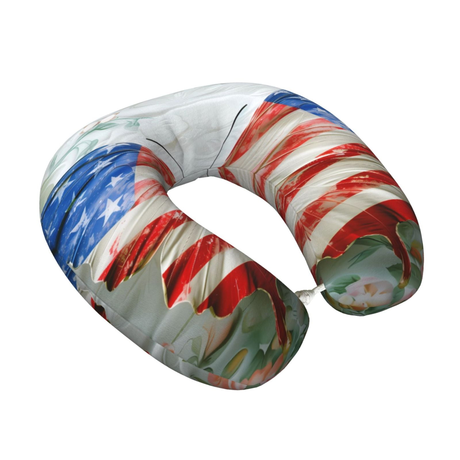 Xecao Patriotic Butterfly Floral Print Memory Foam Cervical Neck Pillow Versatile U-Shaped Pillows for Home,Office,Camping,Travelling,Soft Washable Cover