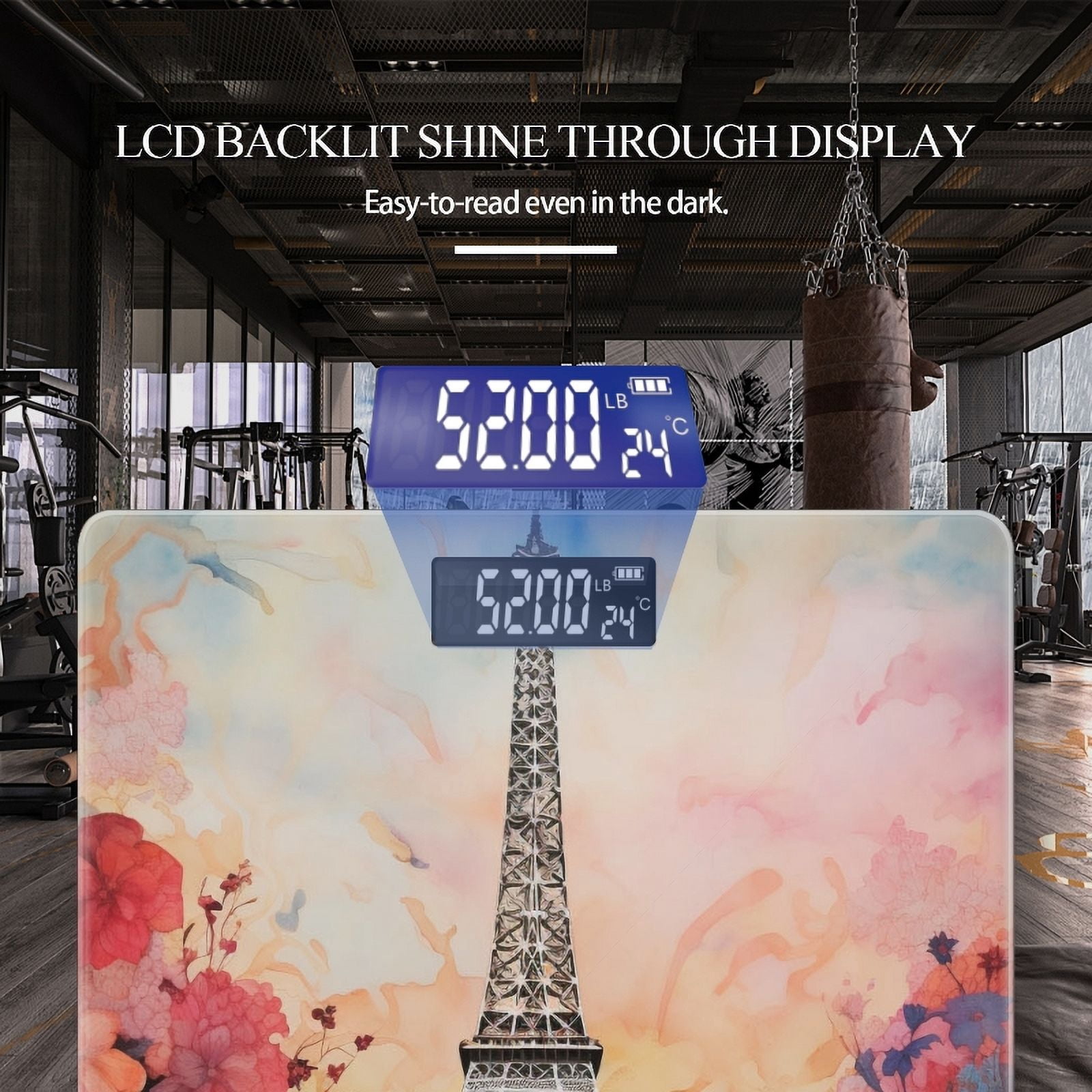 High Precision Body Weight Scale Smart Bathroom Scales with Large LCD Display(400lbs),Decorative for Bedroom-Watercolor Painting Of The Eiffel Tower Surrounded By Blooming Flowers