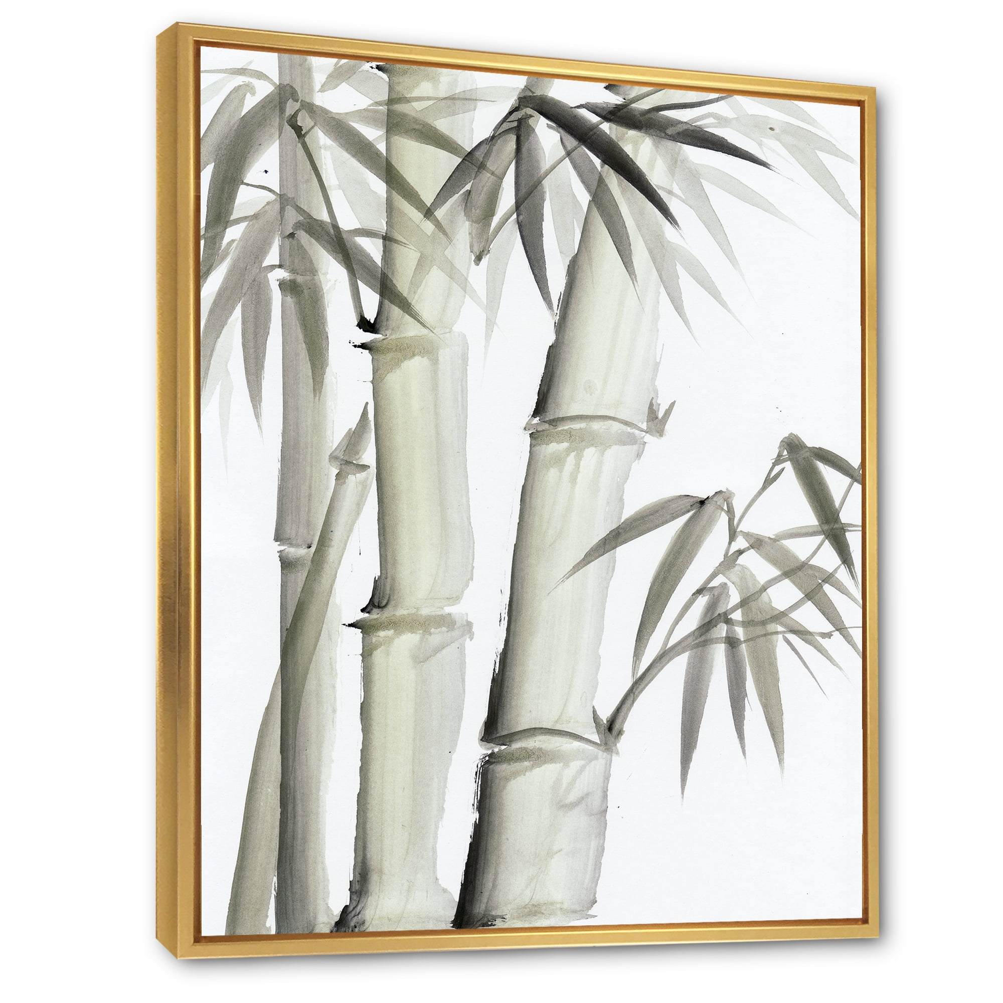Designart 'Vintage Black and White Bamboo V' Lake House Framed Canvas Wall Art Print