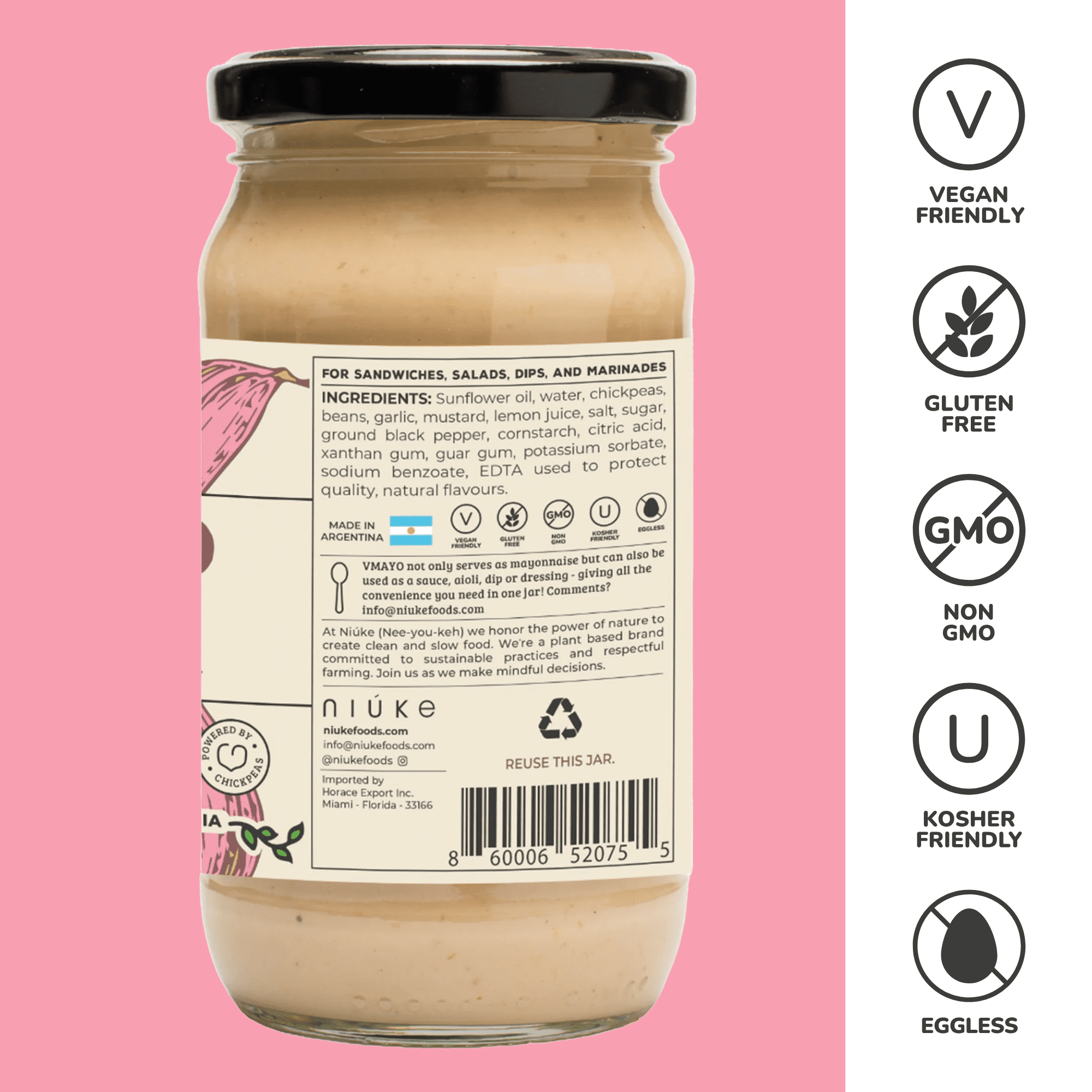 NIUKE Garlic Vegan Mayo – Smoky & Creamy Plant-Based Dressing – Dairy-Free, Gluten-Free, Non-GMO – Tangy Pickle & Vegetable Blend – Vegan Sandwich Spread – 9.52 oz Glass Jar - 6 Pack