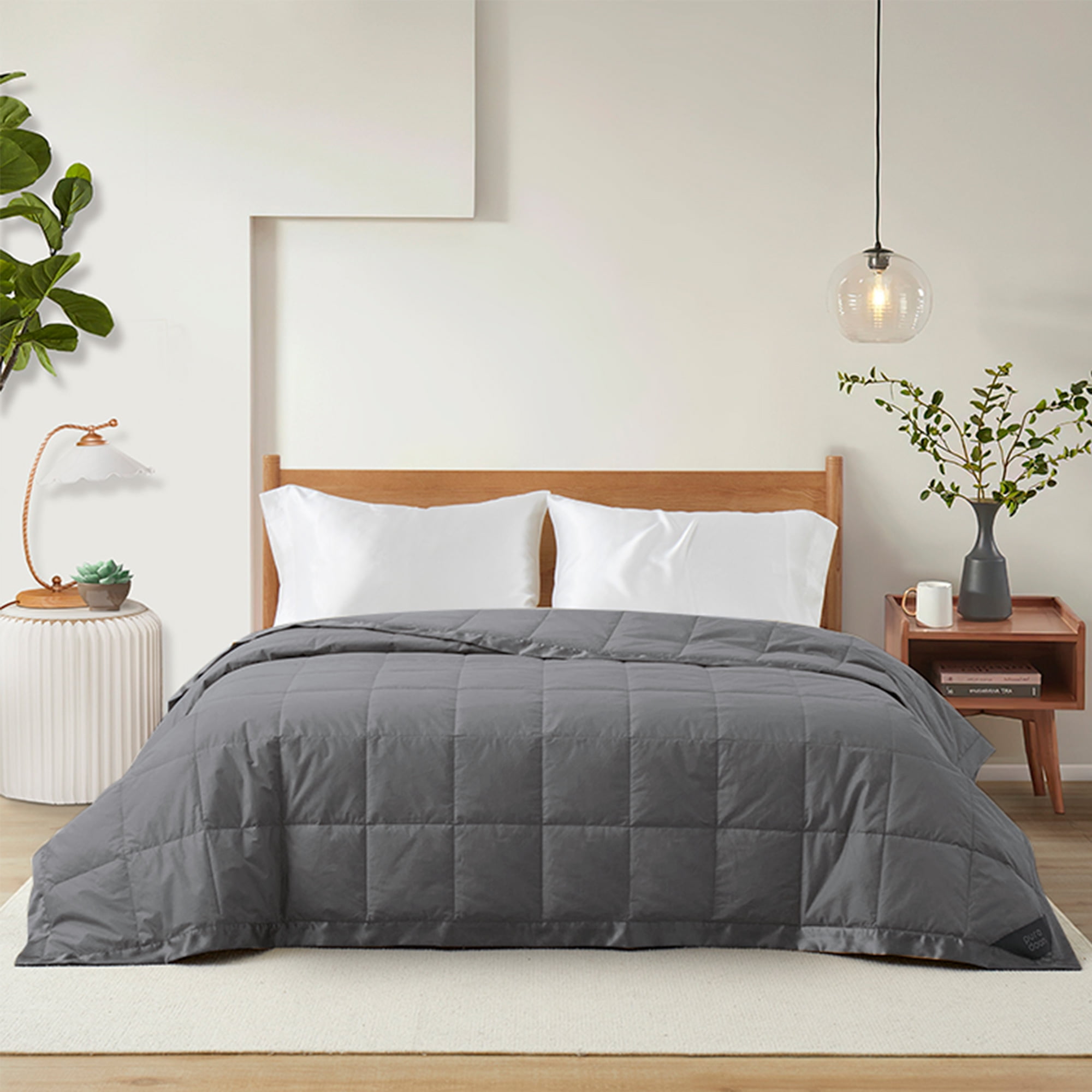 Puredown Oversize Lightweight Down Blanket, 100 Cotton Cover, Dark