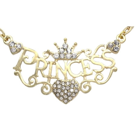 cocojewelry PRINCESS Letter Word Heart Tiara Crown Necklace Fashion Jewelry