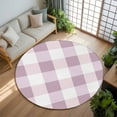 thumbnail image 3 of Pink White Buffalo Check 8ft Round Rug, Farmhouse Plaid Modern Geometric Non-Skid Rubber Backing Large Area Rugs - Living Room Bedroom Home Office, Indoor Floor Mat Carpets Washable Rug, 3 of 9