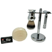 Merkur Short Handle Safety Razor- 34c Heavy Duty (34001) with Chrome Brush and Razor stand, Free GBS soap + 5 pack of Blades!