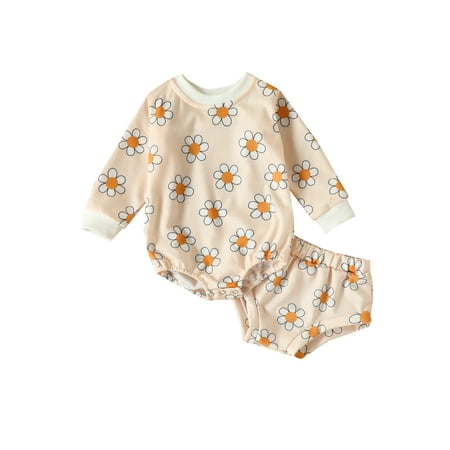 

Bagilaanoe 2pcs Newborn Baby Boy Girl Short Pants Set Flower Print Long Sleeve Pullover Tops + Triangle Shorts 3M 6M 12M 18M Infant Casual Outfits