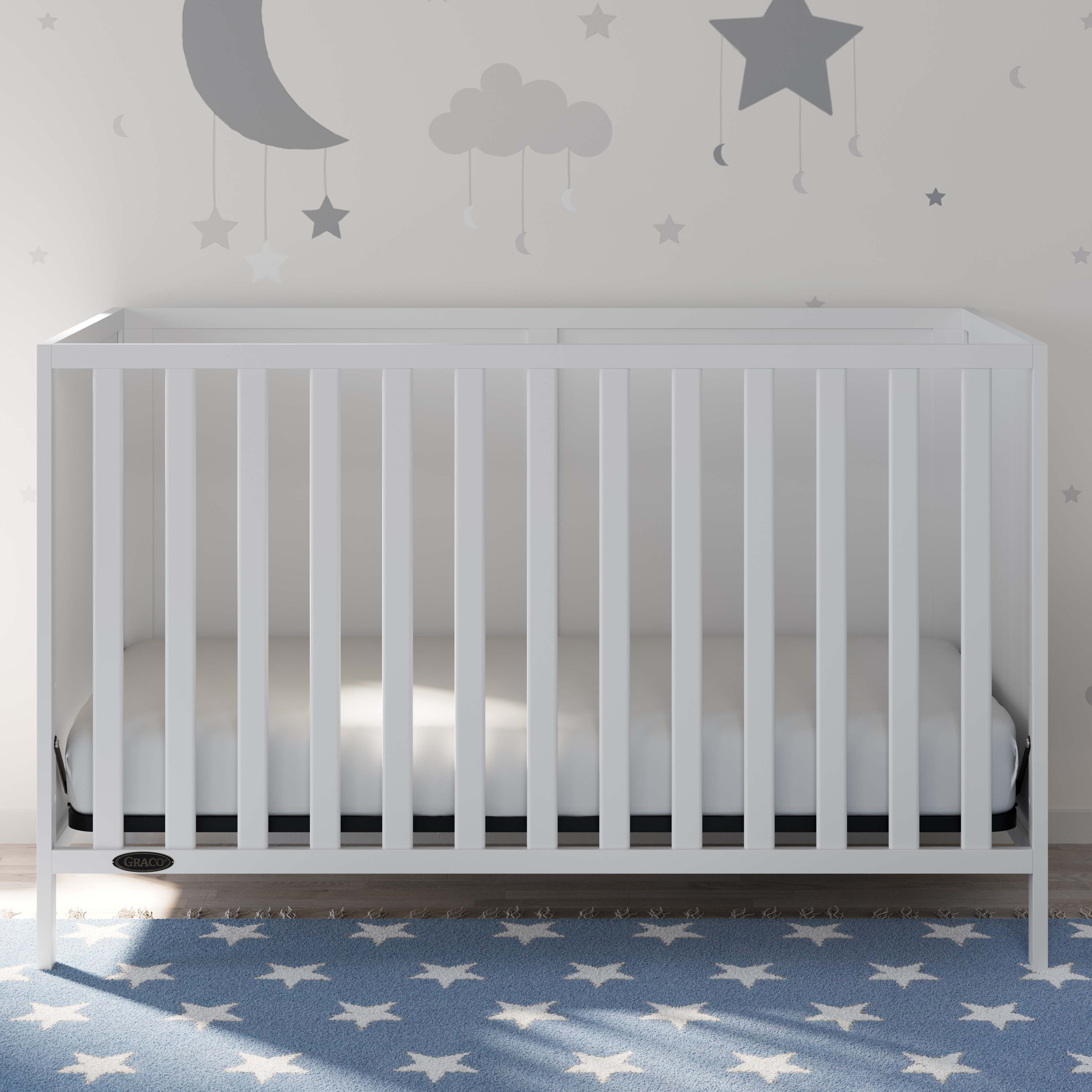 Graco Theo 3-in-1 Convertible Crib and Premium Crib & Toddler Mattress Bundle, White