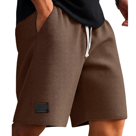 Tmtolofot Mens Waffle Knit Shorts Casual Elastic Waisted Sweatpants with Drawstring Sport Gym Shorts with Pockets Running Workout Short Fashion Trendy Sweat Pant Beach Outfits Brown XXXXL