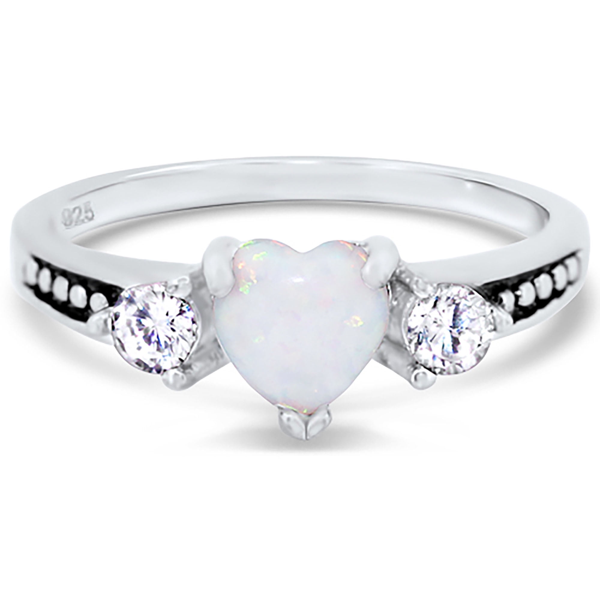 LaRaso & Co 1 Carat Heart Cut Opal Black Wedding Engagement Ring Set for Women Size 7
