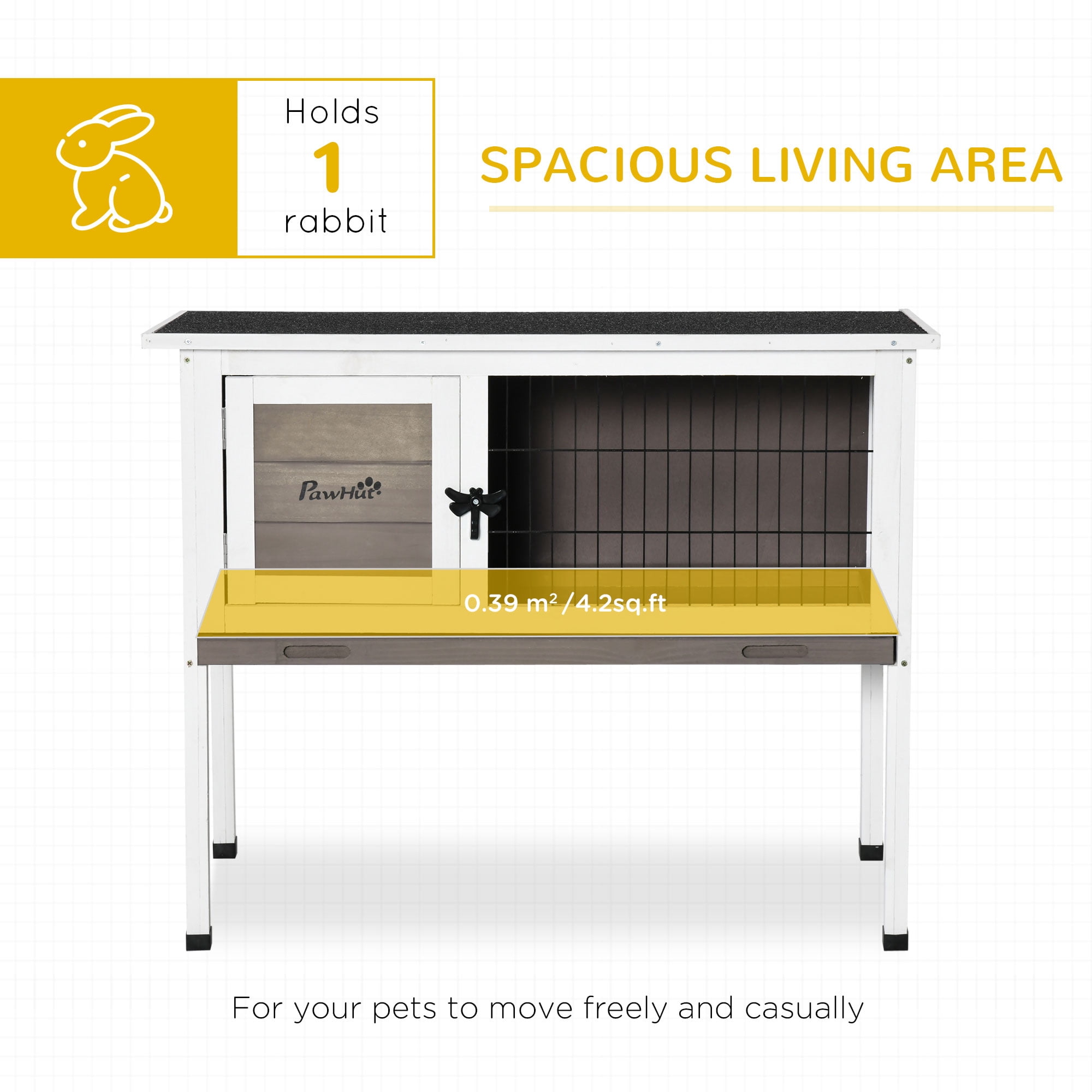 PawHut Elevated Rabbit Hutch w/ Hinged Roof & Metal Cage, Great for Small Animal