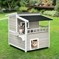 thumbnail image 2 of Costway Casa para Gatos Condo de Lujo de 2 Pisos de Madera para Patio con Balcón, 2 of 5