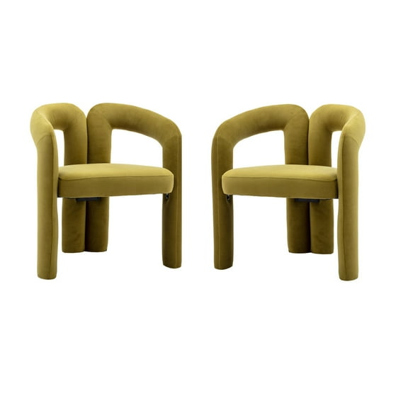 Modern Velvet Dining Chair Set of 2, Funky Barrel Accent Chairs, Upholstered Armchair Comfy Side Chair for Kitchen Living Room Dining Room, Olive