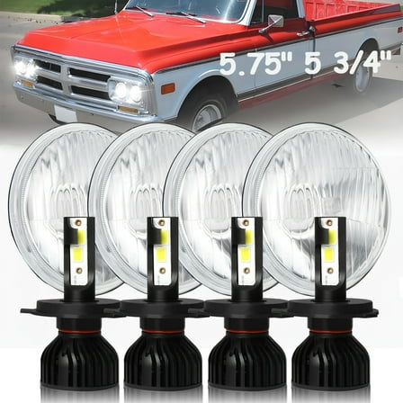 BSBSDJB For Peterbilt 349 359 5-3/4" H5006 / H5001 5.75 inch Headlight Clear White H4/9003 LED Light Bulbs