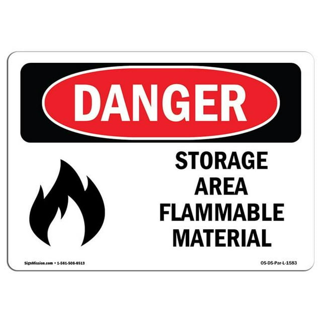 SignMission OS-DS-A-1218-L-1583 Signal de Danger OSHA de 12 x 18 Po - Matériau Inflammable de la Zone de Stockage