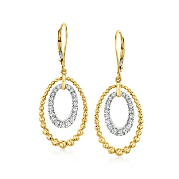 Ross-Simons 0.50 ct. t.w. Diamond Double-Oval Beaded Drop Earrings in 18kt Gold Over Sterling, Women's, Adult