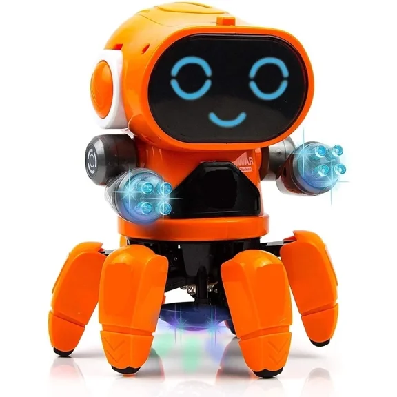 Lvelia Robot Toy for Kids, Intelligent Electronic Walking Dancing Robot Toys with Flashing Lights and Music for Age 3-12 Year Old Boys Girls Birthday Gift Present,Orange