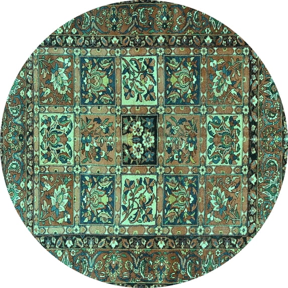 Ahgly Company Machine Washable Indoor Round Animal Turquoise Blue Traditional Area Rugs, 6' Round