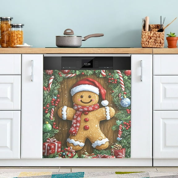 Christmas Gingerbread Man Dishwasher Magnet Cover for Washers Fridge Panel Decal 23"W x 26"H Inch
