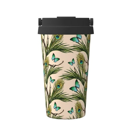 

KLL Butterflies And Peacock Feathers Pattern Stainless Steel Vacuum Insulated Tumbler - Carry Insulated Coffee Mug - Reusable Insulated Cold Brew Iced Coffee Cup Thermos