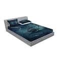 thumbnail image 2 of Ambesonne Landscape Fitted Sheet & Pillow Sham Set, Pirate Vintage Ship, Queen, Dark Cadet Blue White, 2 of 2