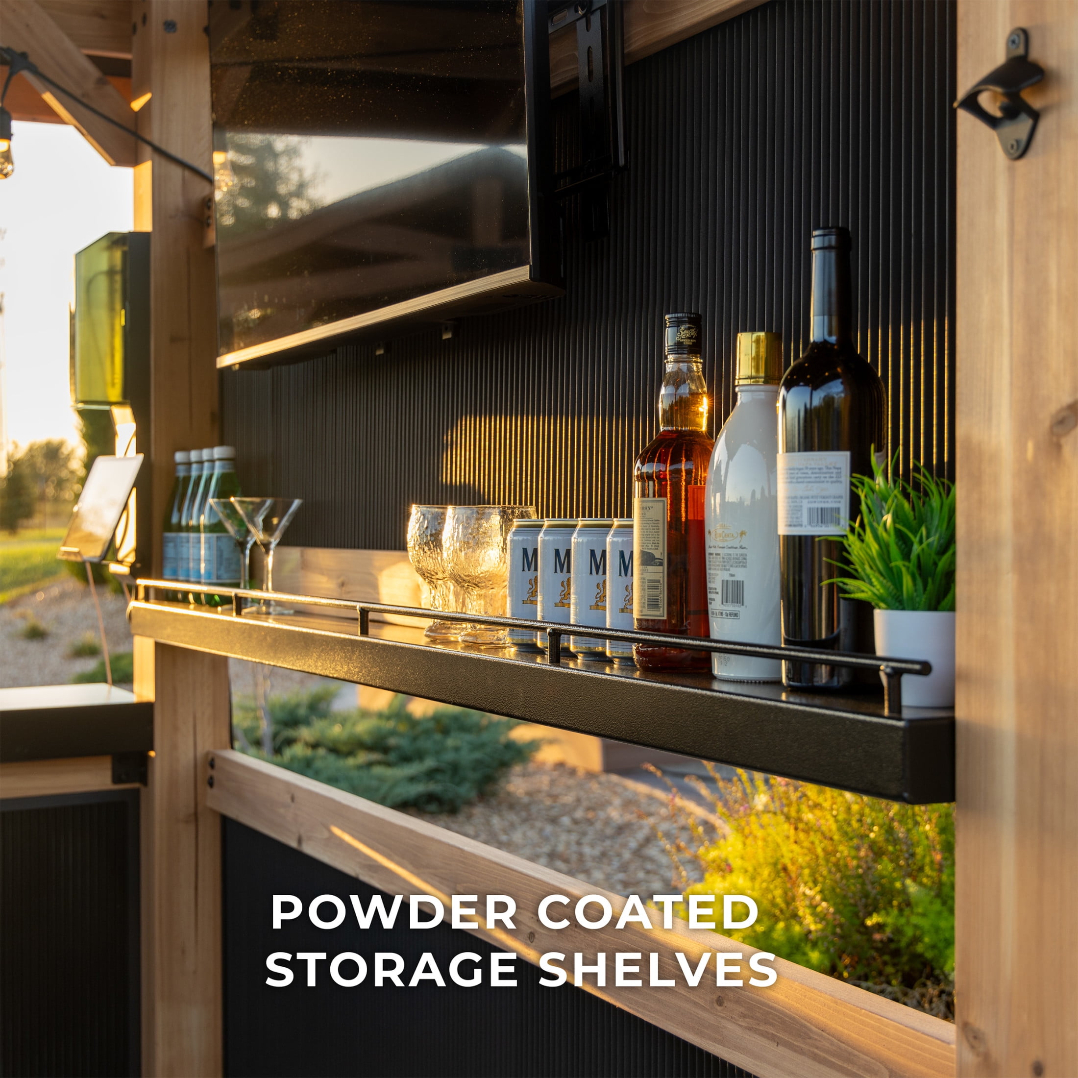 Backyard Discovery Palisade 9'x6' Cedar Wood Outdoor Bar, Galvanized Steel Roof, Bar Tops