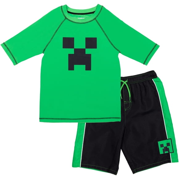 Conjunto de Guardavidas y Bañador para Niños Minecraft Verde y Negro Talla 14-16