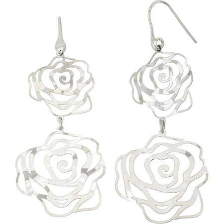 Giuliano Mameli Rhodium-Plated Sterling Silver Rose Shape Cut-Out Dangle Earrings