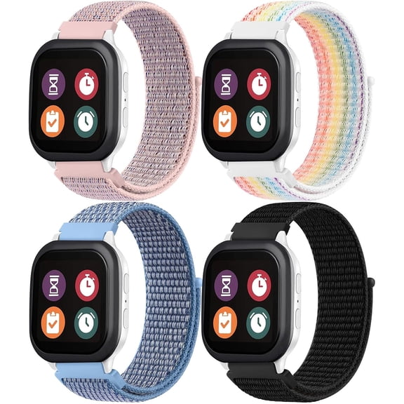 PLUMYHG-4 Pack Nylon Bands for Cosmo JrTrack 5/4/3/2 SE/2/JrTrack Band, Gizmo Watch 3 2 1/Gabb Watch 3e 3 2 1, 20mm Hook & Loop Soft Breathable Watch Band Small Size