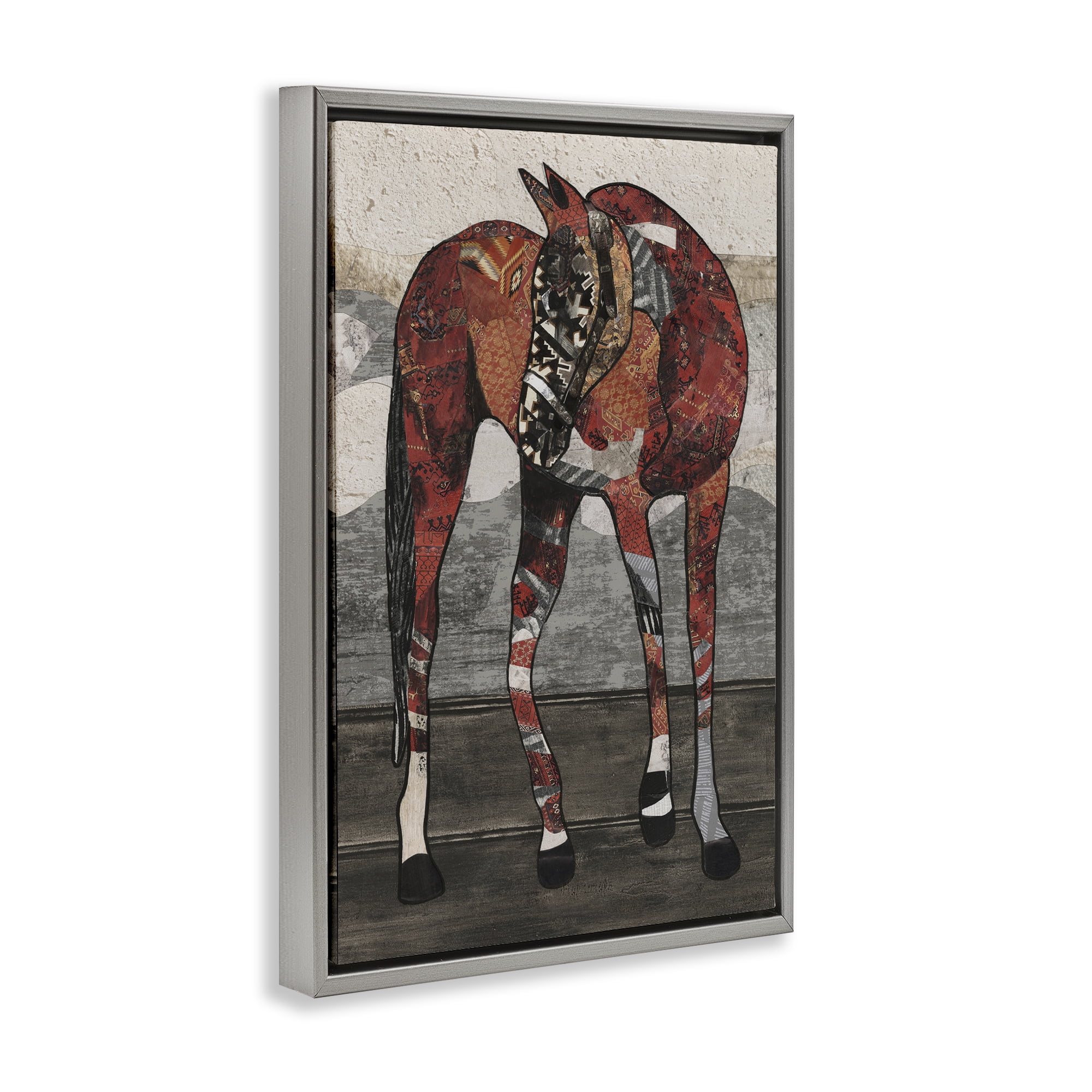 Stupell Industries Horse with Geometric Patterns Animals & Insects Painting Gray Floater Framed Canvas Art Print Wall Art, 17 x 25
