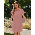 thumbnail image 3 of Vestido de verano Zeagoo 2025 de lino y algodón con cuello en V rosa para mujer, 3 of 6