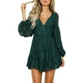 thumbnail image 1 of hirigin Women Lace Dress, Long Sleeve V Neck Floral Solid Color Slimming Casual Club Party One-Piece Short Dress, 1 of 6