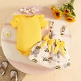 thumbnail image 2 of TOWED22 Newborn Baby Girl Summer Outfits Print Short Sleeve Ribbed Romper Floral Shorts Clothes with Headband Yellow,0-3 M, 2 of 5