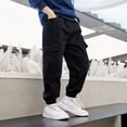 thumbnail image 2 of Zshosam Boys' Pants Boys Straight Wide Elastic Waist Cargo Pants Casual Chindren Trousers Size 5T 6T,(Black 5-6 Years), 2 of 5