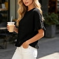 thumbnail image 5 of dazeni Sweaters for Women Ruffle Flare Short Sleeve Knit Crochet Pullover Hollow out Oversized Crewneck Tops Black, 5 of 7