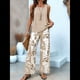 thumbnail image 5 of Conjuntos de Dos Piezas de Verano para Mujer 2025, Jersey de Cuello Cuadrado, Chaleco, Estampado Floral, Cinturón y Pantalón Caqui XXL, 5 of 6