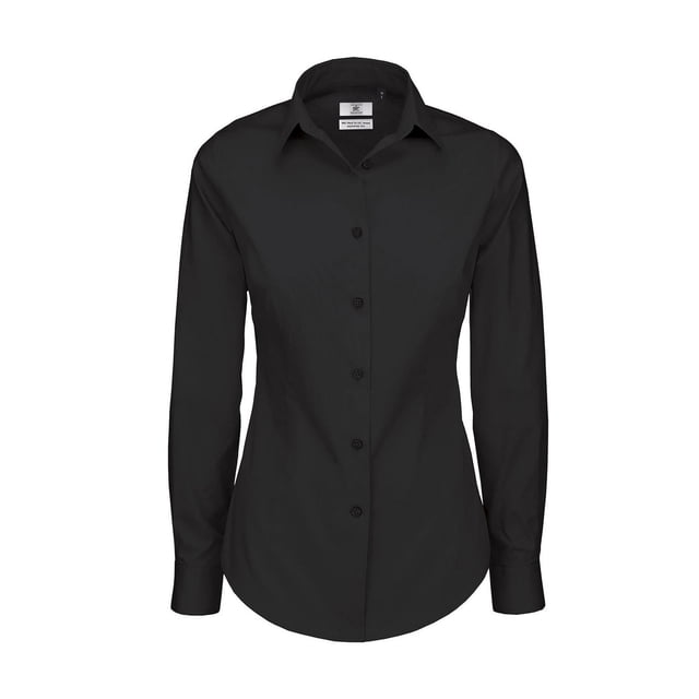 B&C- Camisa de manga larga Black tie para mujer (Negro)