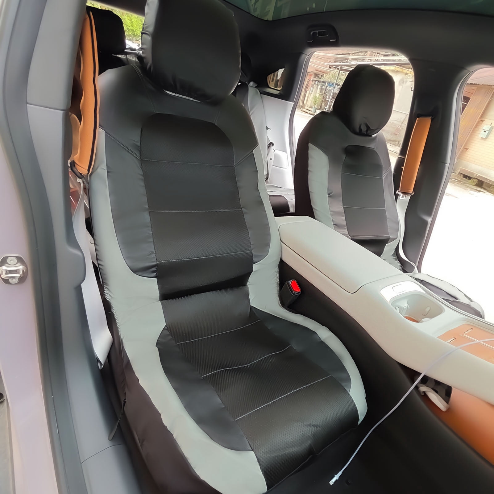 5 Seats Car Seat Cover, Sponge + PVC Leather Universal Seat Cover,Split Bench Compatible,Universal Fit for Auto Trucks Van SUV,Gray