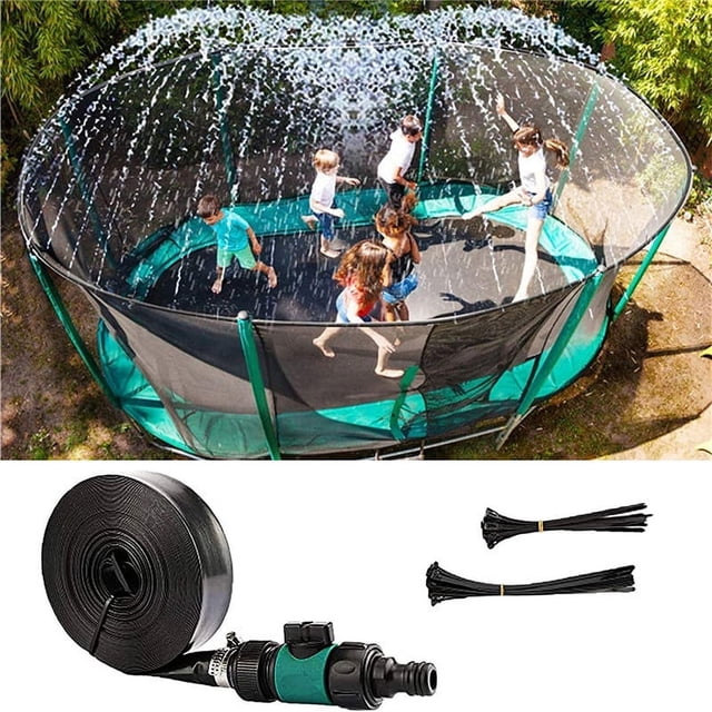 Aspersor de trampolín para niños, parque acuático de trampolín al aire libre, juguetes de aspersores, accesorios de trampolín (39 pies, negro)