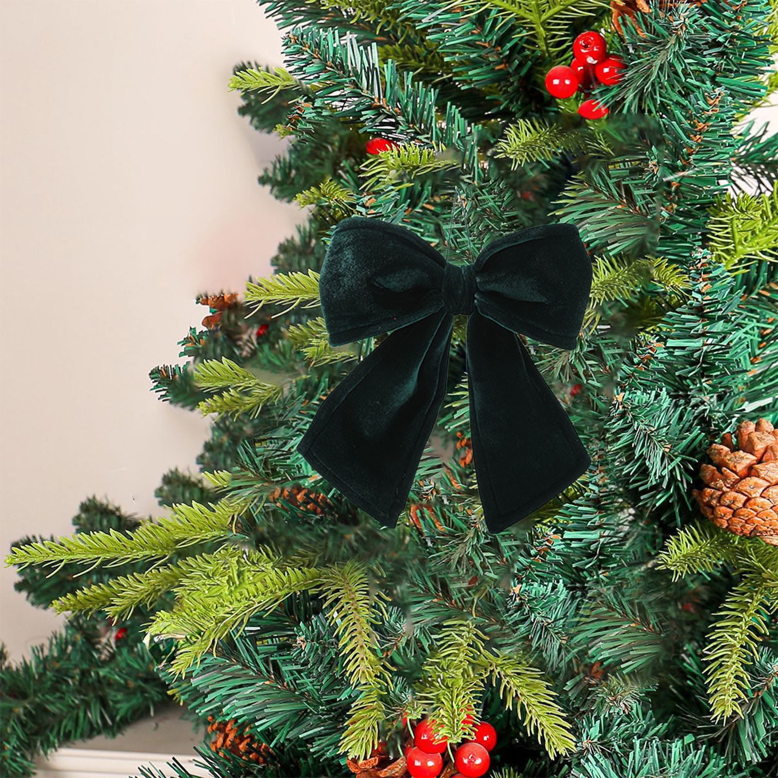 Velvet Bows For Christmas Tree,Green Velvet Wreath Bows,Small Christmas Bows Xmas Decorative Ties,3PC Bow Ornaments Wreaths Twist-Tie Bows for Gift-Wrapping,Festive Winter Decor,Home Party(Green)