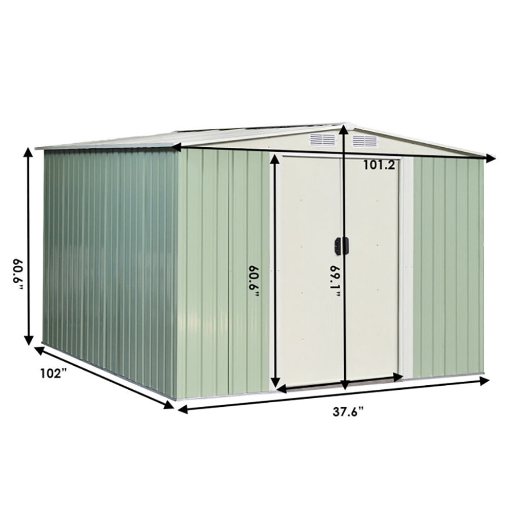 Spaco 8x8 Feet Outdoor Garden Galvanized Steel Storage Shed with Sliding Door-Light Green, Tools Bike Accessories, Beach Chairs and Push