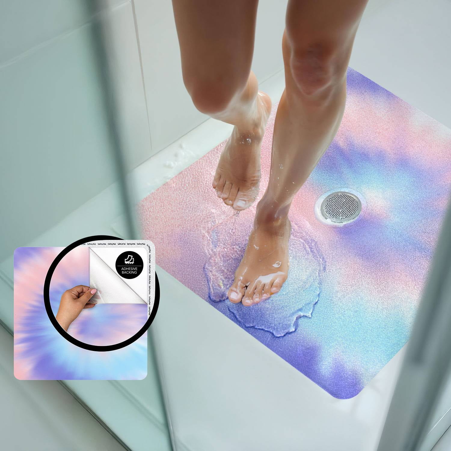 Watercolor Tie Dye Shower Mat Non Slip | Peel and Stick, Anti Slip Bath and Shower Safety Mats